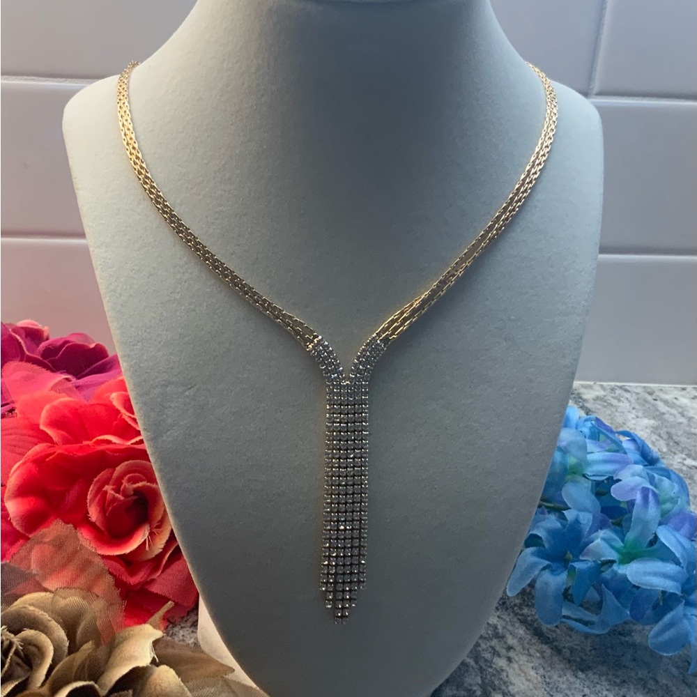 Nordstrom 14k Gold over Silver Cascade crystal Necklace - Picture 2 of 9